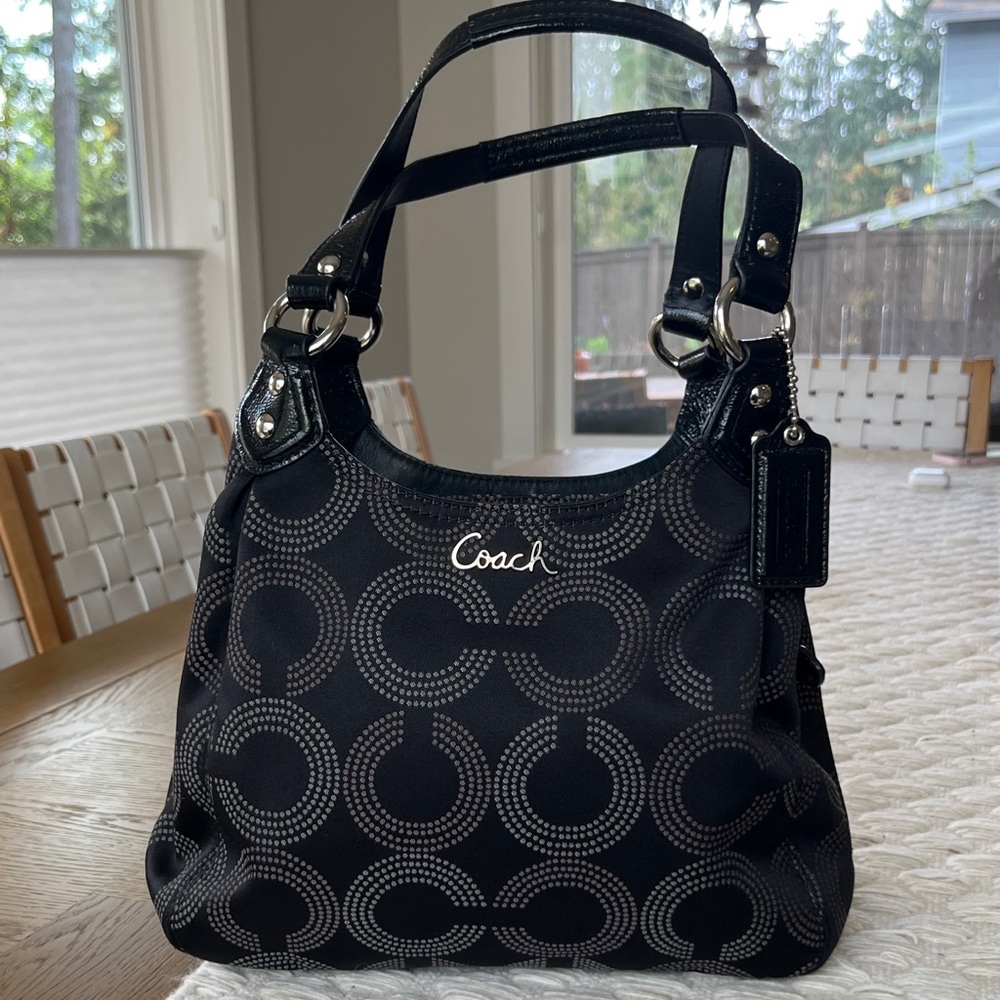 EUC Coach Black and Gray Patterned Shoulder Bag